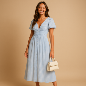 Elegantes Maxikleid mit Knopfverschluss und langen Ärmeln | Lara-Zermatt Boutique