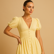 Elegantes Maxikleid mit Knopfverschluss und langen Ärmeln | Lara-Zermatt Boutique