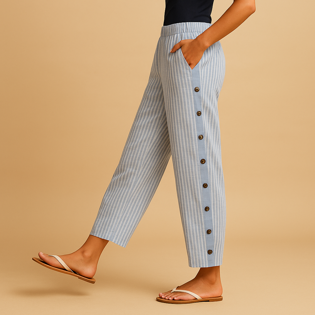 Gestreifte Hochtaillierte Stoffhose Damen für Eleganten Look | Tania-Zermatt Boutique