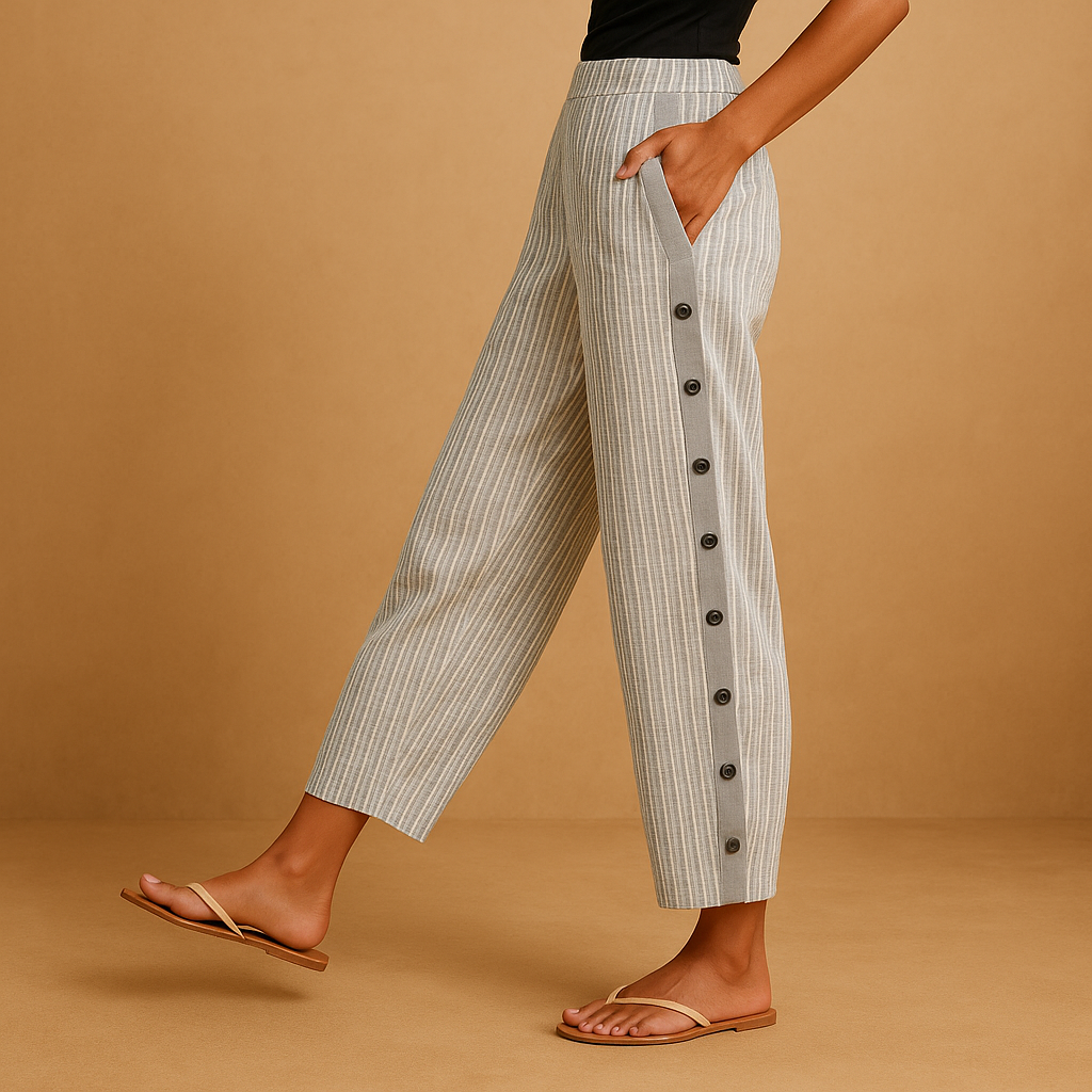 Gestreifte Hochtaillierte Stoffhose Damen für Eleganten Look | Tania-Zermatt Boutique