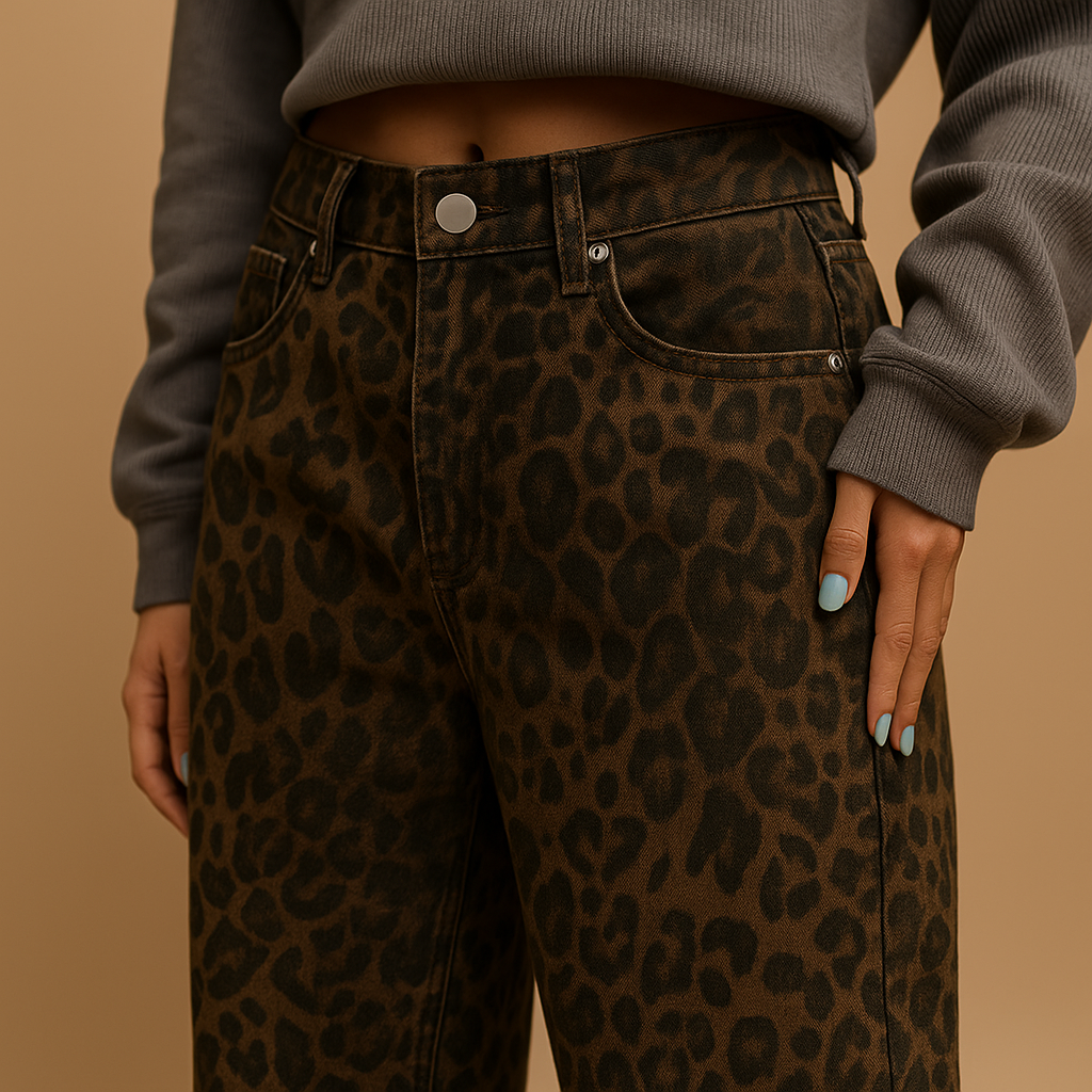 Jeans Damen Slim Fit mit Leopardenmuster für einen kühnen Look | Nelly-Zermatt Boutique
