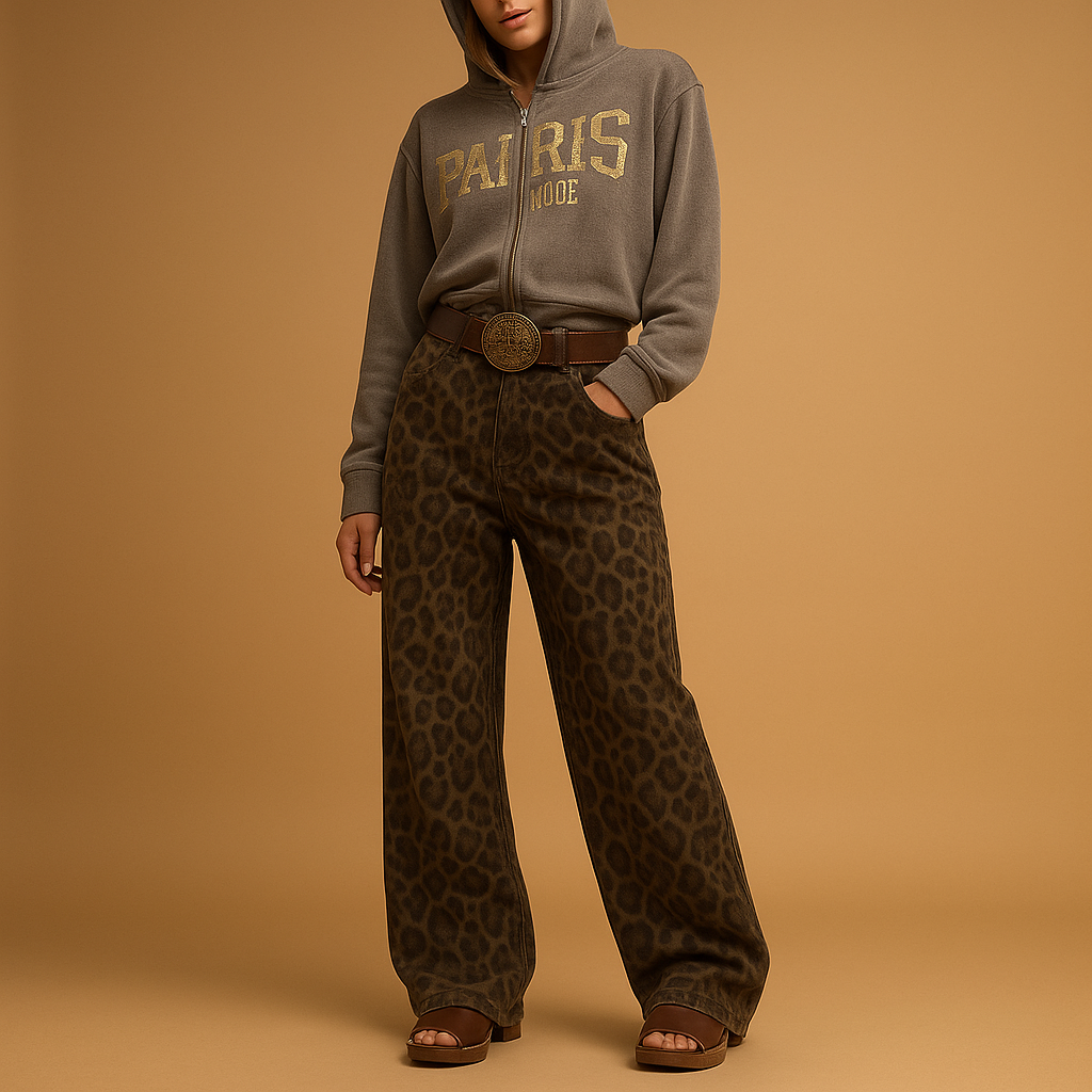 Jeans Damen Slim Fit mit Leopardenmuster für einen kühnen Look | Nelly-Zermatt Boutique