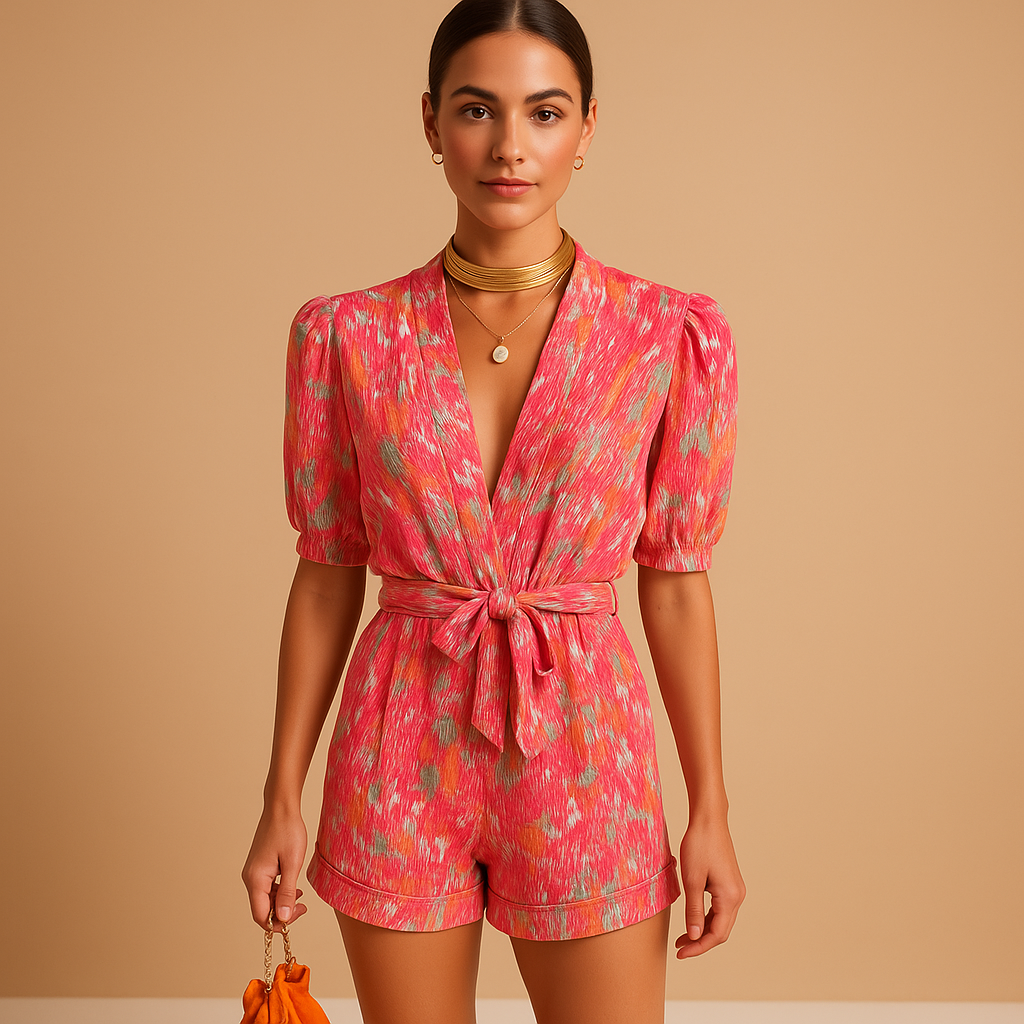 Jumpsuit Damen mit Gürtel und verspieltem Druck | Mila-Zermatt Boutique