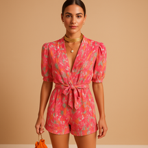 Jumpsuit Damen mit Gürtel und verspieltem Druck | Mila-Zermatt Boutique