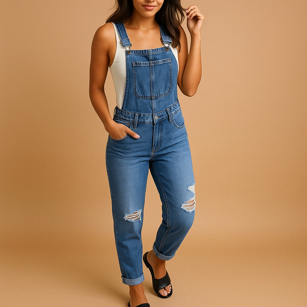 Jumpsuit Damen mit Zerrissenen Details und Verstellbaren Bändern | Mila-Zermatt Boutique