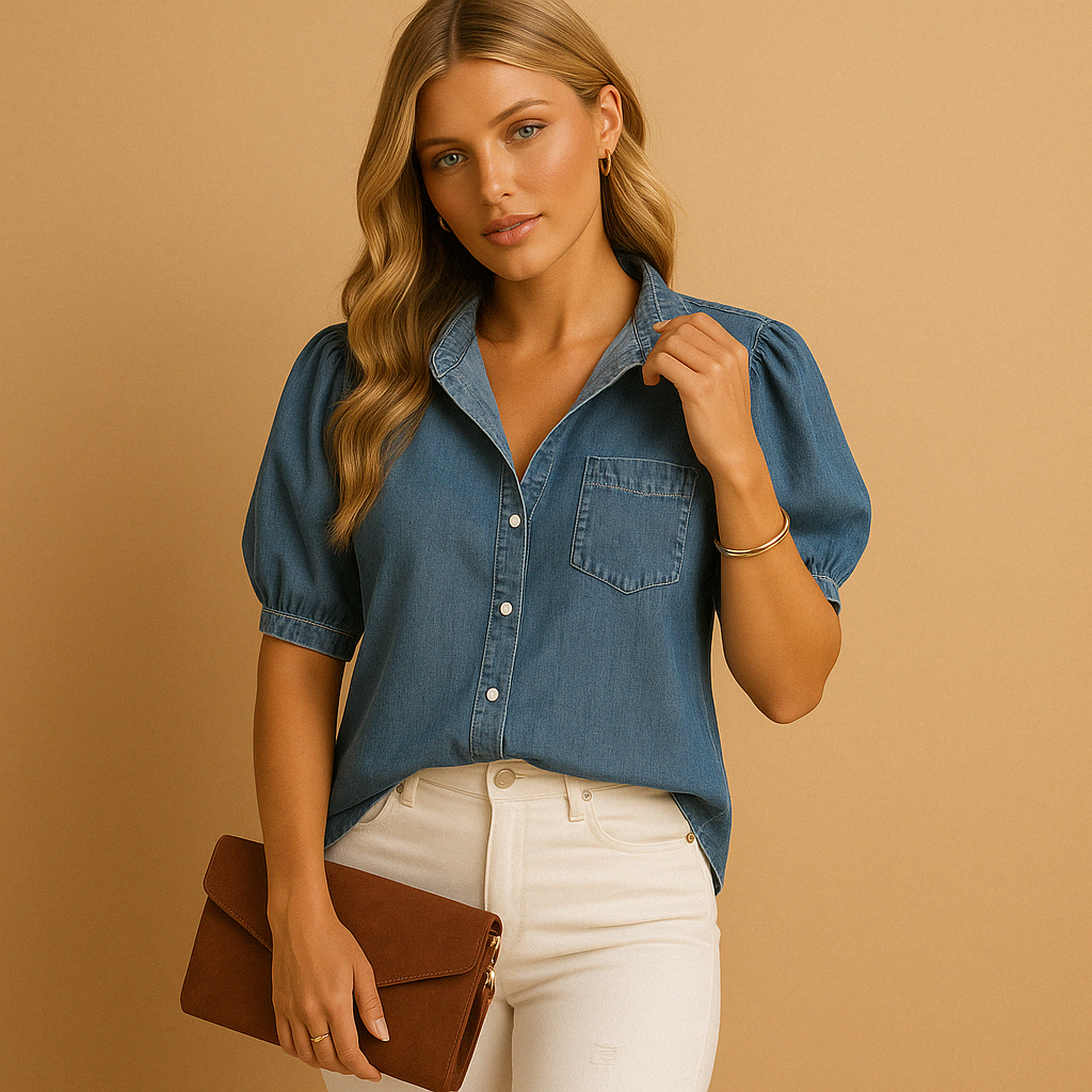 Klassische Denim Bluse mit Knopfverschluss für Damen | Hannah-Zermatt Boutique