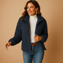Lange Fleece-Strickjacke mit Stand-up-Kragen für Frauen | Tabitha-Zermatt Boutique