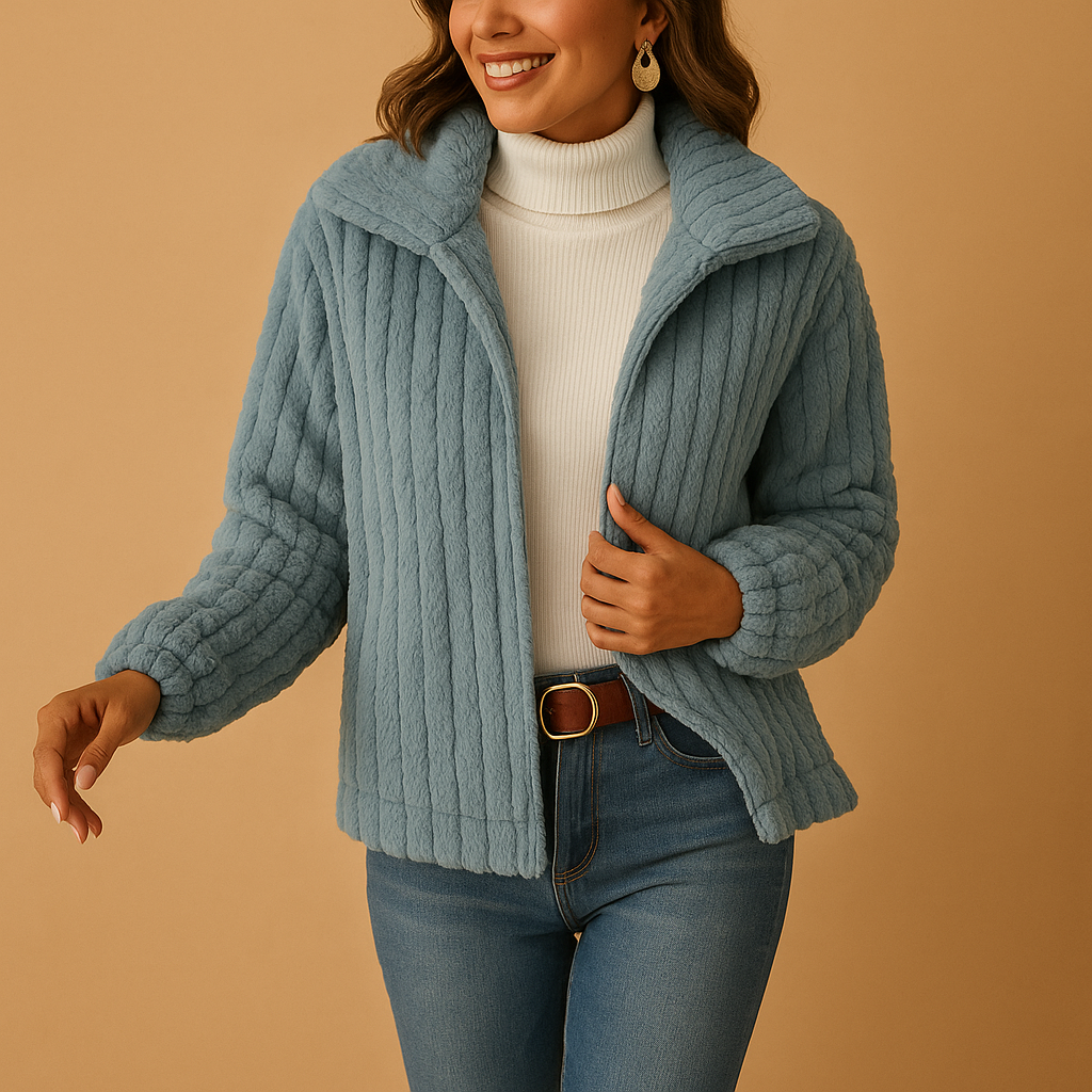 Lange Fleece-Strickjacke mit Stand-up-Kragen für Frauen | Tabitha-Zermatt Boutique