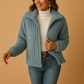 Lange Fleece-Strickjacke mit Stand-up-Kragen für Frauen | Tabitha-Zermatt Boutique