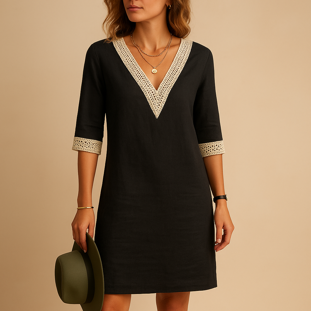Luftige Italienische Sommerkleid mit V-Ausschnitt und Spitze | Elvira-Zermatt Boutique