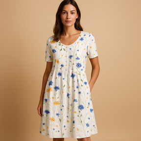 Luftiges Midi Kleid mit Verspielten Drucken für Damen | Janne-Zermatt Boutique