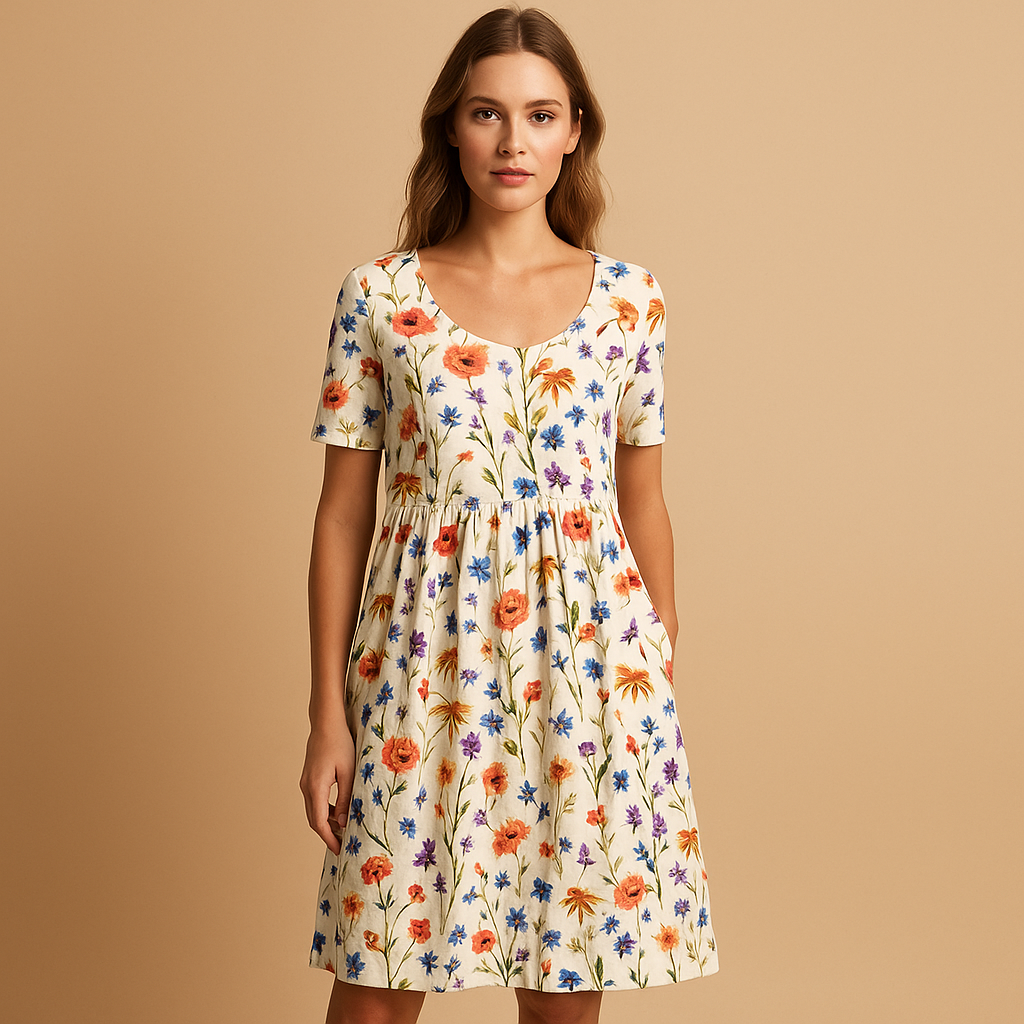 Luftiges Midi Kleid mit Verspielten Drucken für Damen | Janne-Zermatt Boutique