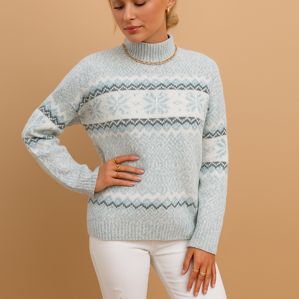 Rollkragenpullover für Damen mit Schneeflockenmuster | Jimena-Zermatt Boutique