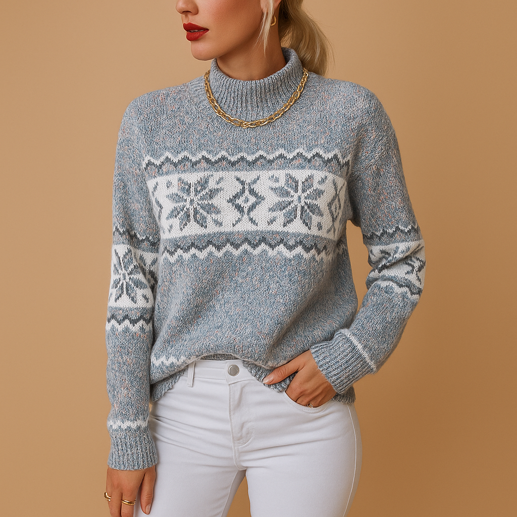 Rollkragenpullover für Damen mit Schneeflockenmuster | Jimena-Zermatt Boutique