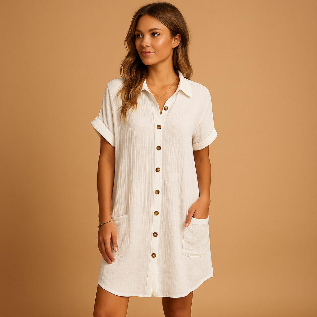 Sommerkleid Damen im Hemd-Stil mit Knopfverschluss | Valeria-Zermatt Boutique