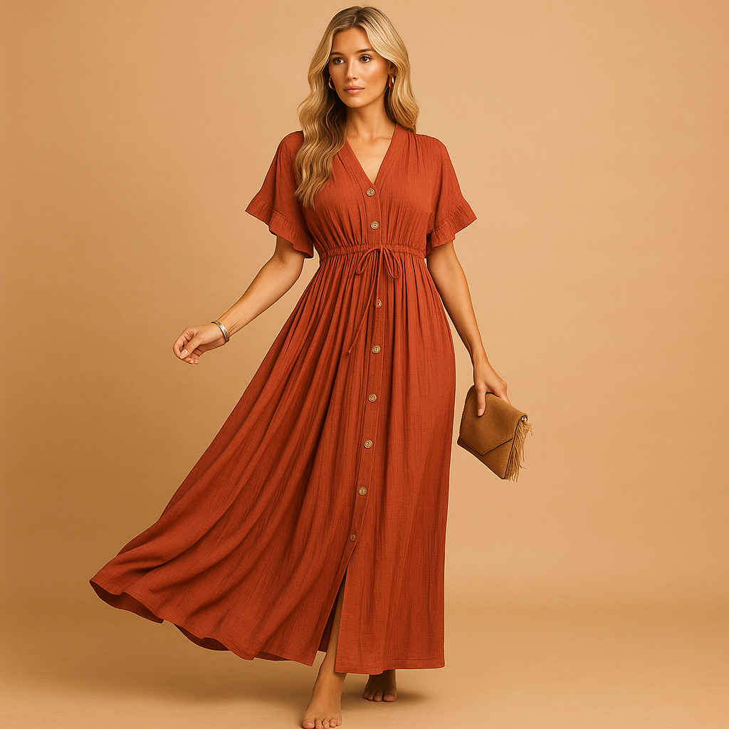 Strandkleid Damen aus weicher Baumwollmischung in Orange | Lara-Zermatt Boutique