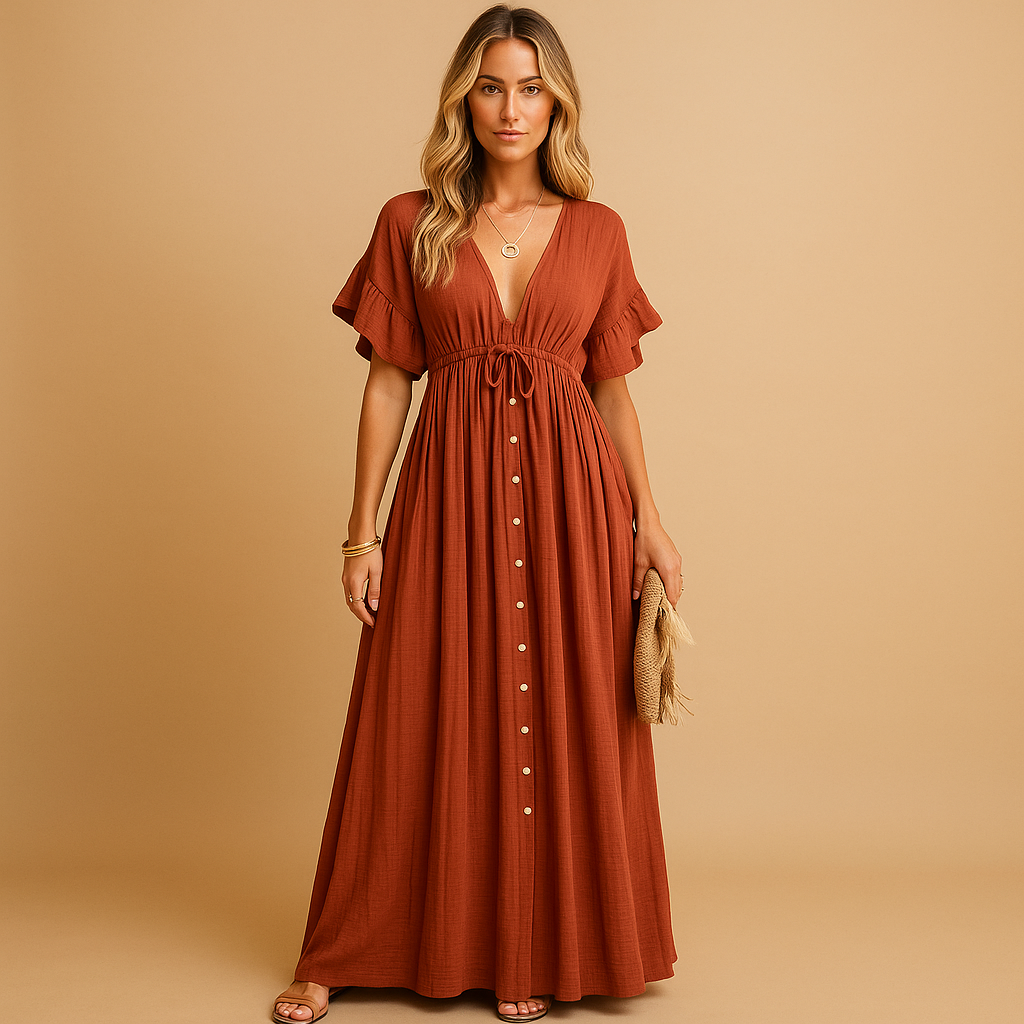 Strandkleid Damen aus weicher Baumwollmischung in Orange | Lara-Zermatt Boutique