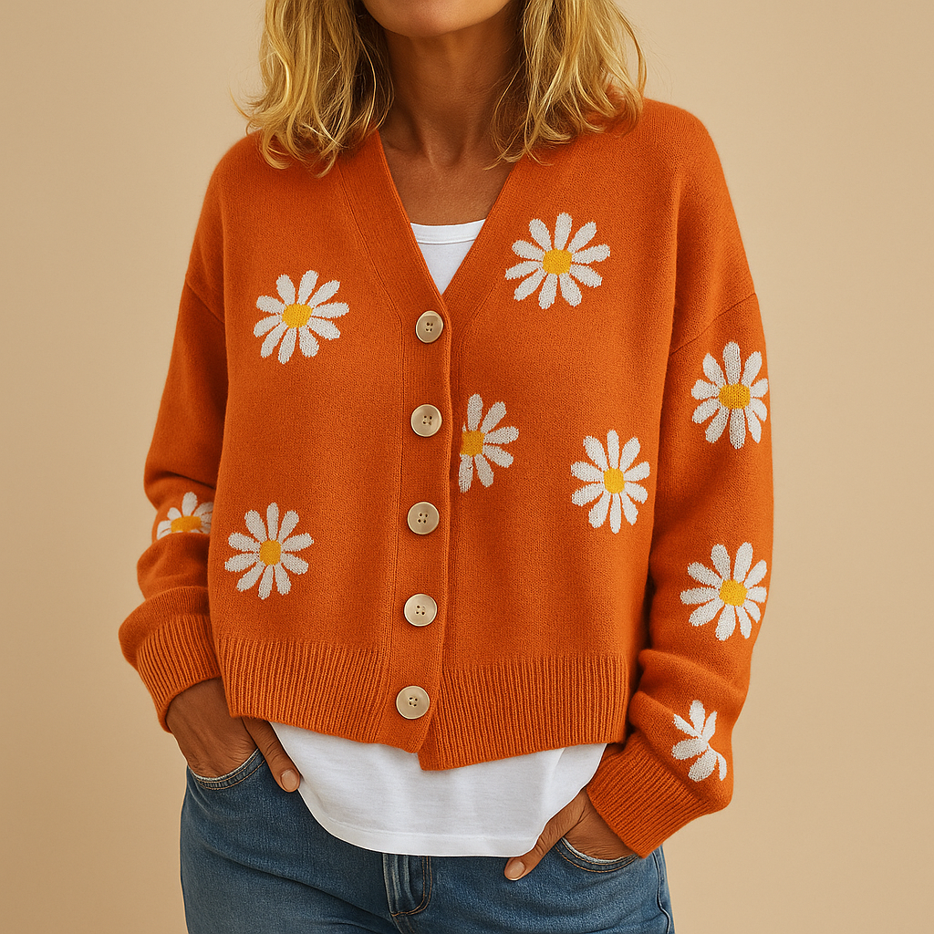 Strickjacke Damen mit Blumenmuster und Knopffront | Enya-Zermatt Boutique