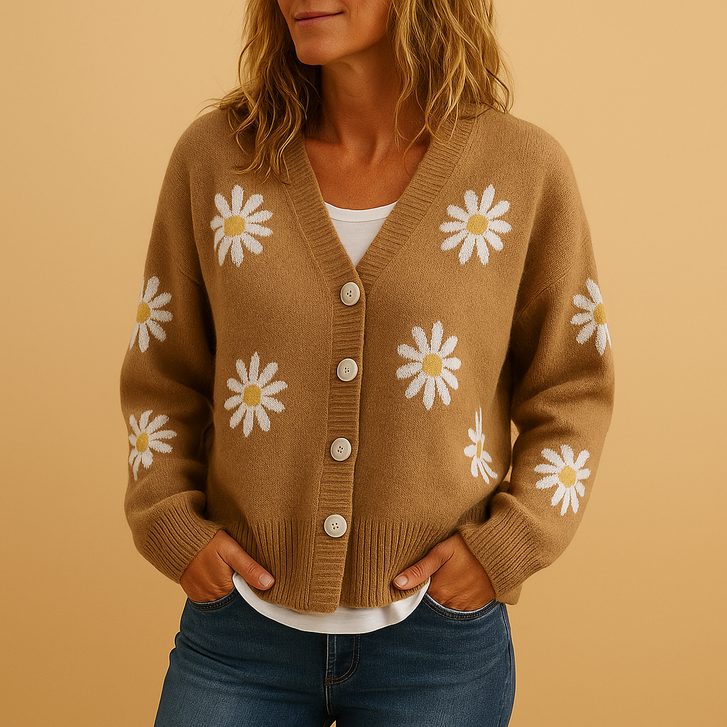 Strickjacke Damen mit Blumenmuster und Knopffront | Enya-Zermatt Boutique