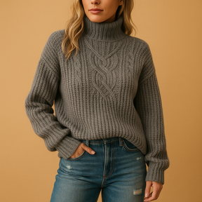 Strickpullover Damen mit hohem Hals und Kabelstrickdetails | Melanie-Zermatt Boutique