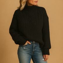 Strickpullover Damen mit hohem Hals und Kabelstrickdetails | Melanie-Zermatt Boutique