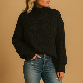 Strickpullover Damen mit hohem Hals und Kabelstrickdetails | Melanie-Zermatt Boutique