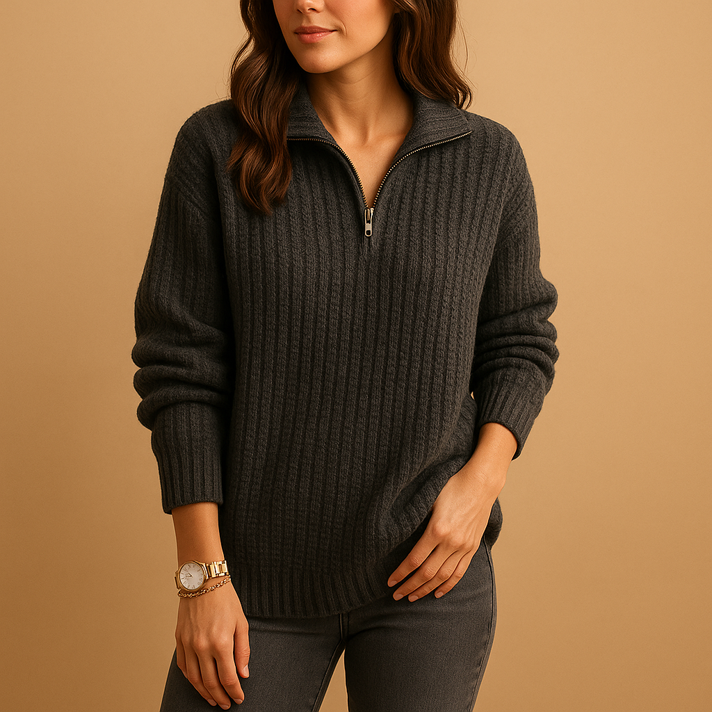 Damenpullover Halb-Zip in eleganter Passform für Büro und Freizeit | Adrianna-2