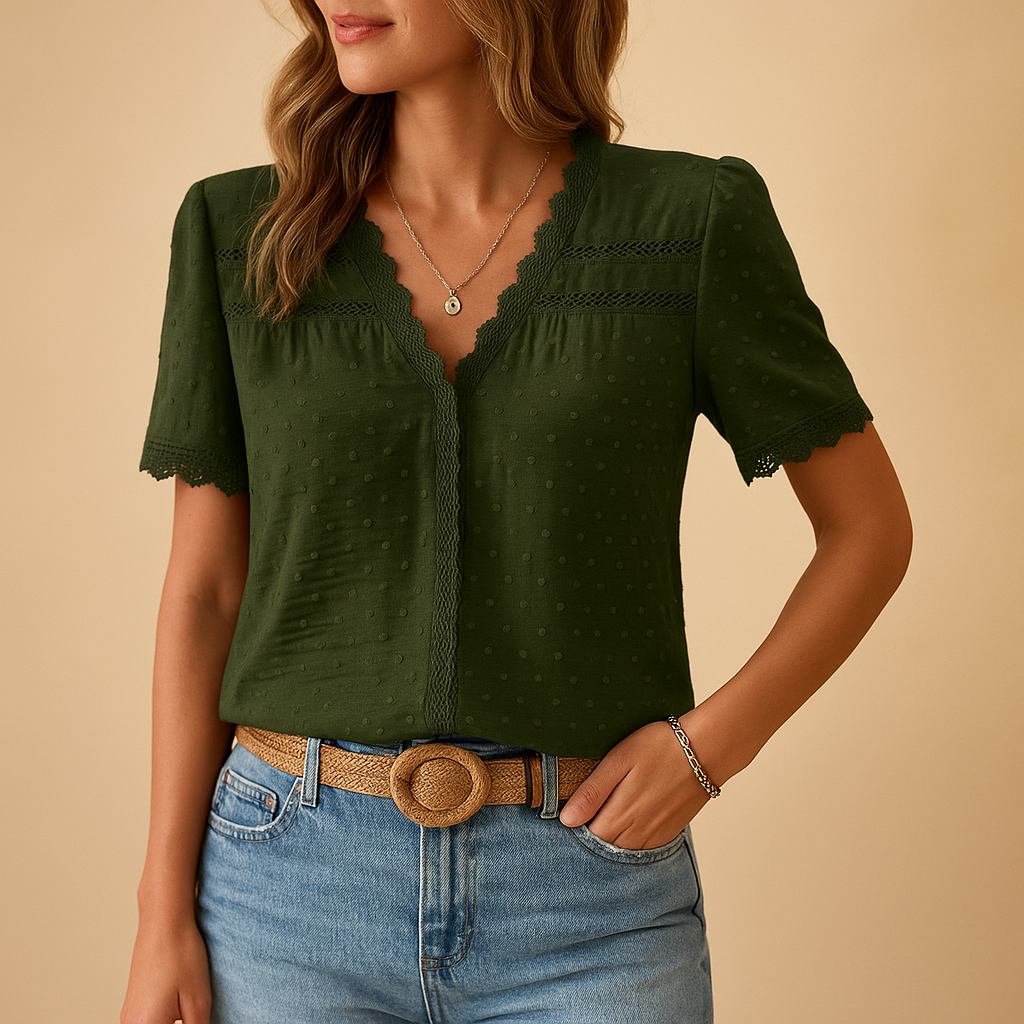 Elegante Bluse Damen mit Spitzendetails und V-Ausschnitt | Noëlle-2
