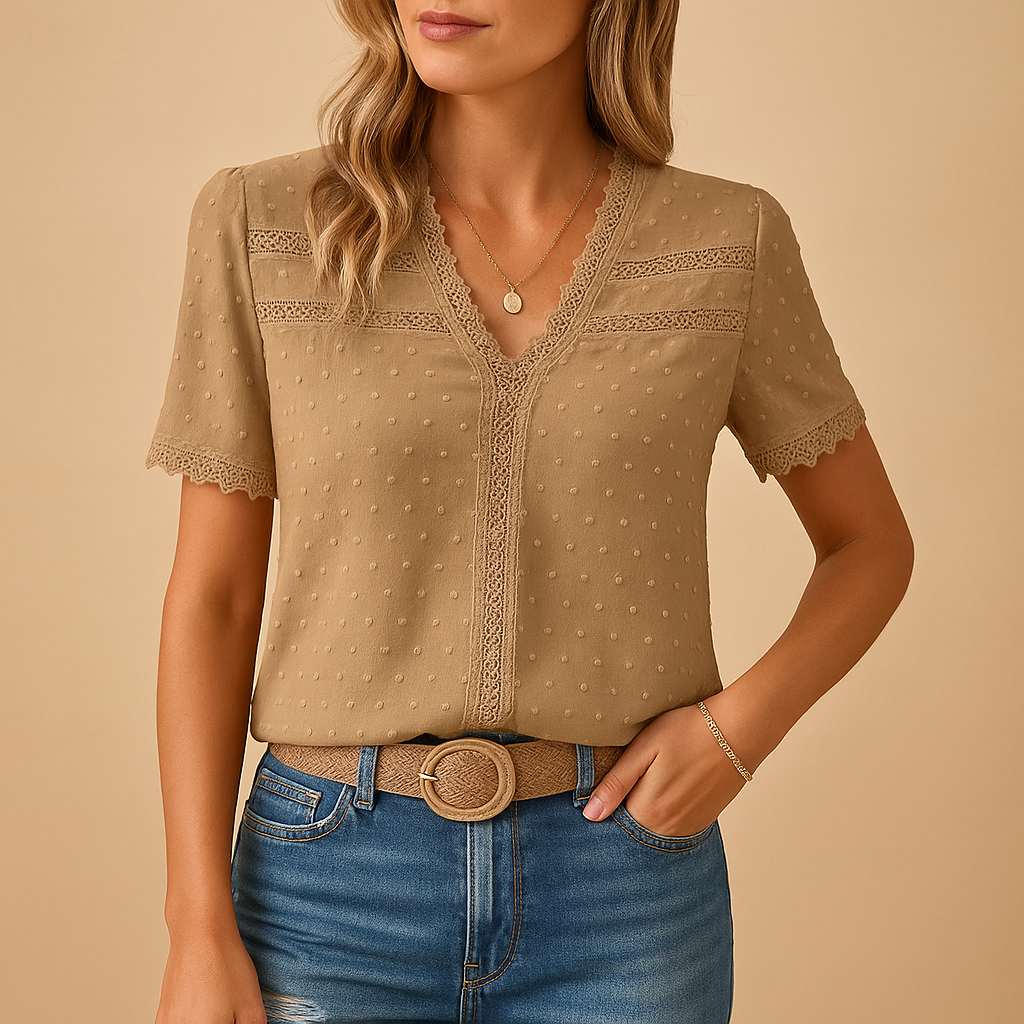 Elegante Bluse Damen mit Spitzendetails und V-Ausschnitt | Noëlle-1