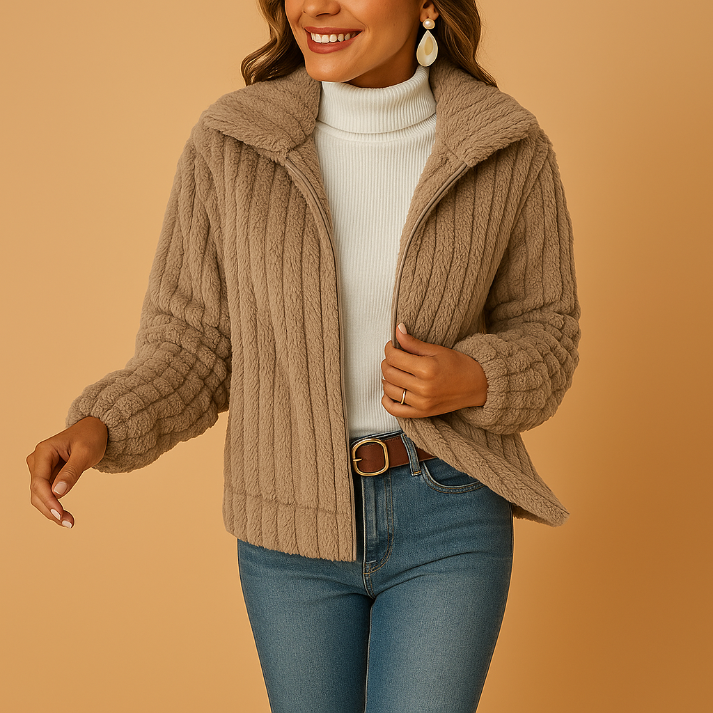 Lange Fleece-Strickjacke mit Stand-up-Kragen für Frauen | Tabitha-2
