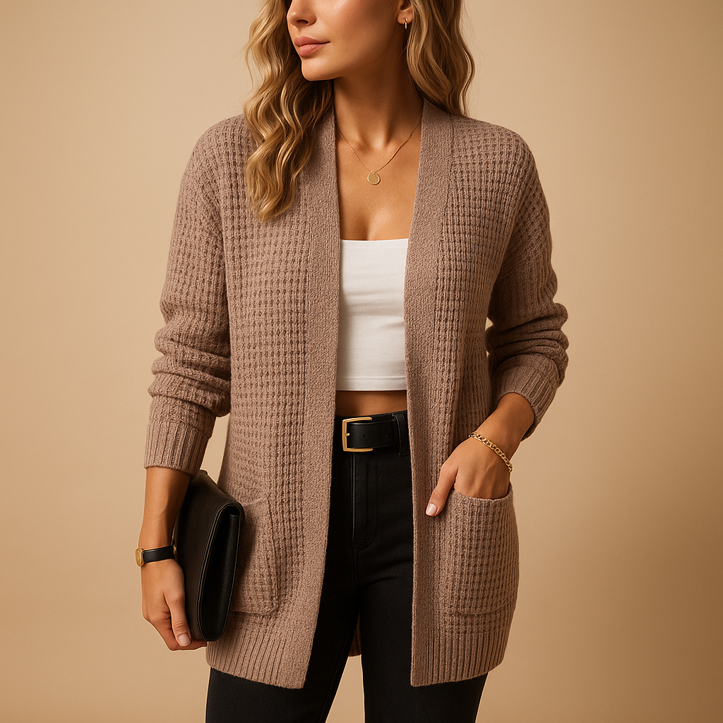 Strickjacke Damen Lang mit V-Ausschnitt und Taschen | Karina-2