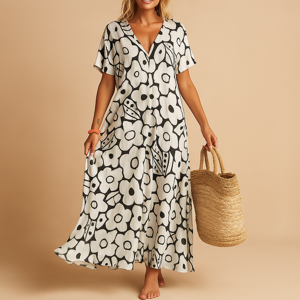 Atmungsaktives Sommerkleid für Damen mit kurzen Ärmeln | Hannah-2