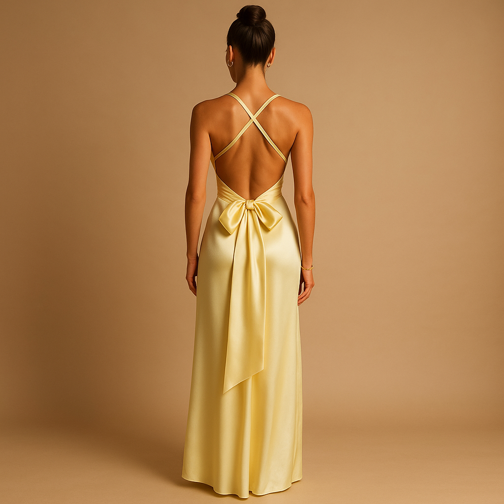 Abendkleid Lang aus Satin mit Haltern und Twist-Detail | Celeste-2